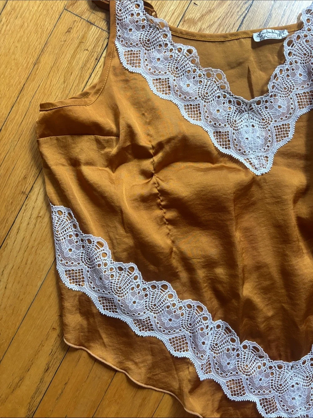 Free People Rust Satin Lace-Trim Cami